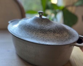 Vintage Majestic Cookware Oval Aluminum Roaster with Lid and Rack, Mid Century Cast Aluminum Dutch Oven, Country Farmhouse Decor