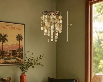 Vintage Boho Mini Capiz Shell Chandelier (11") – Perfect Lamp