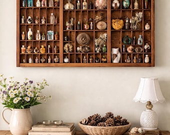 Antique Hamilton Wood Printer’s Tray with Cast-Iron Pull – Large 32" x 16.5" Vintage Letterpress Drawer, Industrial Shadow Box, Rustic Curio