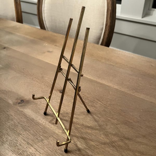 Vintage Brass Tabletop Easel – 11" Folding Art Display Stand – Elegant Gold Metal Picture, Plate, and Book Holder – Mid Century Home Decor