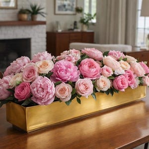 Extra Long 29" Vintage Brass Trough Planter - Mid Century Modern Long Floral Centerpiece Vessel - Large Low Profile Rectangular Brass Box