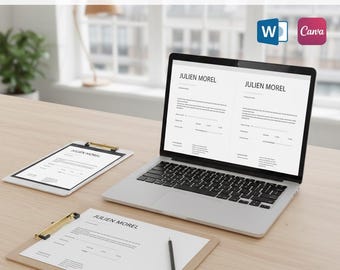 Professional CV (Word, Canva, French, Modern, Minimalist) | Professional Cover Letter Kit | Instant Download