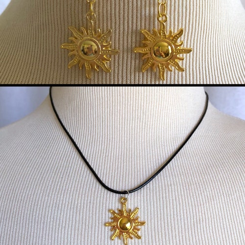 Tangled Necklace/Tangled Earrings/Rapunzel Necklace/ Rapunzel Earrings/ Disney Tangled Rapunzel Jewelry/ Gold Sun/Choker