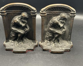 Vintage Rodin The Thinker Heavy Cast Iron Metal Library Bookends