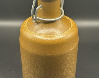 Vintage MKM Stoneware Beer Bottle w/ Porcelain Lid & Bale 7.5” Tall Bar Decor