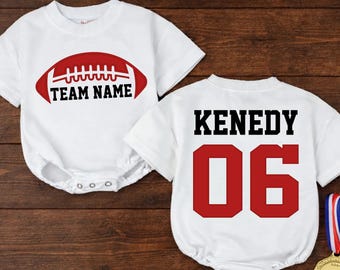 Personalized Team Name Football Bubble Romper, Football Kids Toddler, Colors Baby Clothes, Sport Gameday Baby Outfit, Cute Football Design