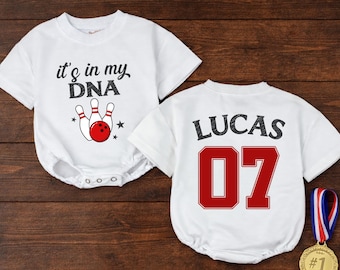 Personalized Bowling Jersey Baby Romper, Custom Name Number Infant Outfit Kid Shirt