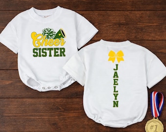 Personalized Cheer Sister Shirt, Custom Cheerleader Sibling Outfit, Big Sister Cheer Romper, Girls Game Day Shirt, Custom Name Cheer Apparel