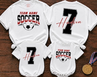 Custom Soccer Player Name and Number Shirt, Family Match Outfit, Personalized Soccer Team Shirt, Kids and Baby Romper, Match Day Sports Gift
