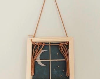 Leather Art Night Scape: Window to the Moon and Stars
