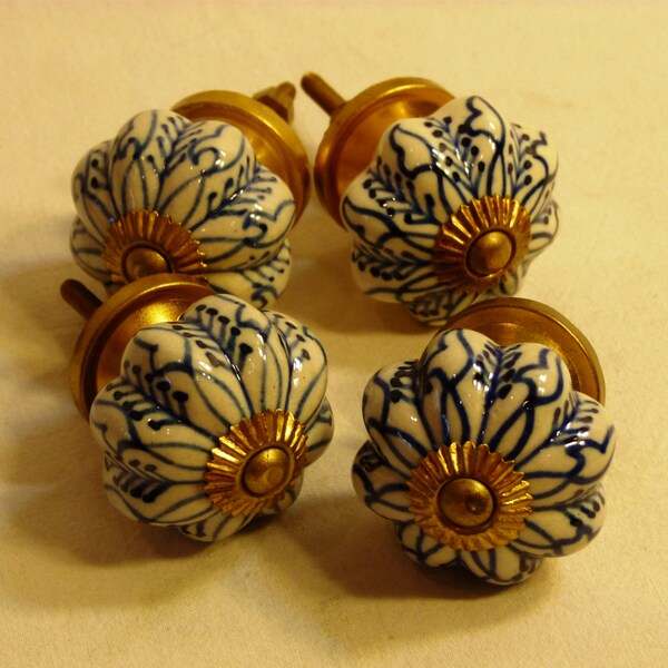 White and Blue Porcelain Drawer Pulls Etsy