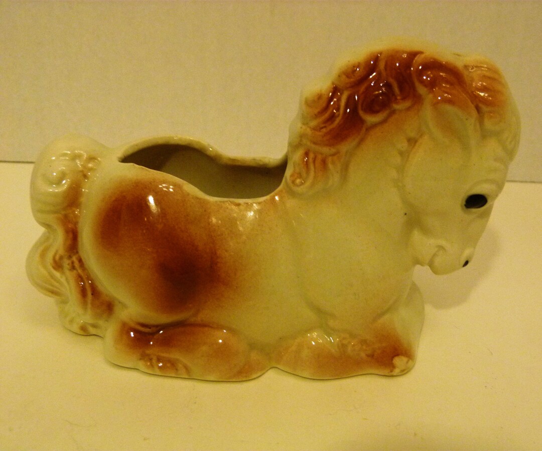 Vintage American Bisque Art Pottery Figural Horse Planter Etsy