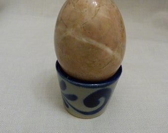 Miniature Salt Glazed Pottery Crock From US Military Estate PLUS Lovely Marble Stone Egg