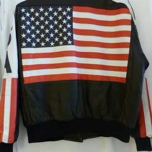 MICHAEL HOBAN WhereMi Designer Vintage Leather Men&#39;s XL Jacket American Flag Hip Hop Rock Star