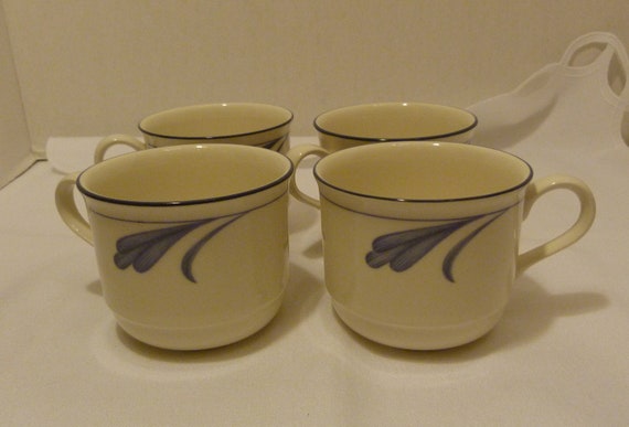 Lenox Chinastone Set of Four (4) Tea Cups in the Blue Brushstrokes Pattern Made in USA Never Used