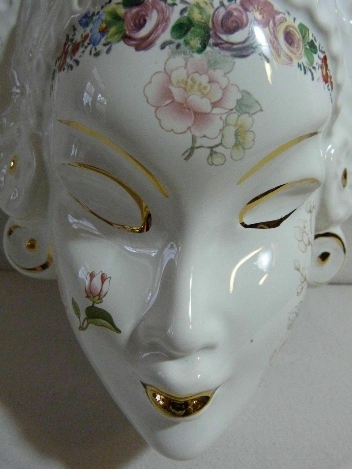 Lovely Lady Face Mask in White Porcelain With Gold Trim Etsy