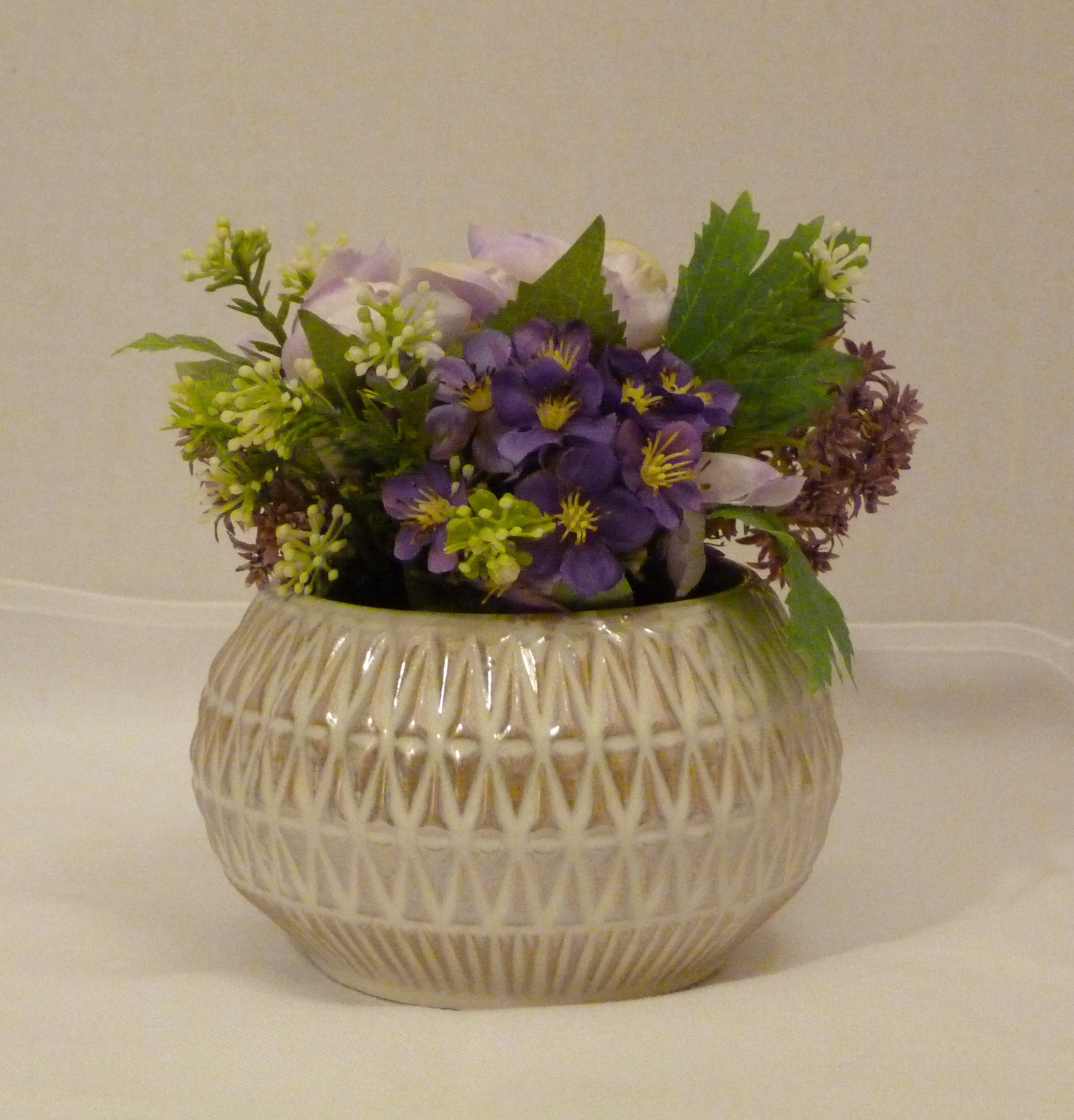 Lovely Mixed Floral Arrangement in Geometric Effect Ceramic Pottery