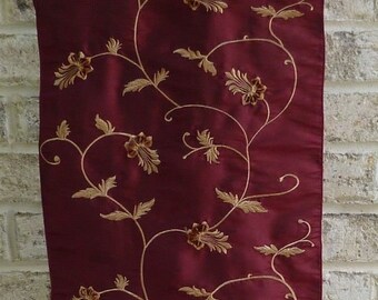 Lovely Silk Embroidered Table Runner 63" x 13" Burgundy With Gold Stitching