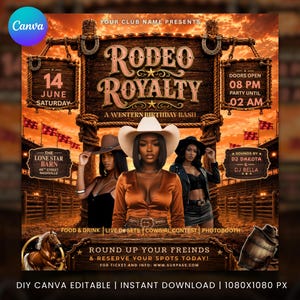 Western Birthday Party Flyer, Rodeo Royalty Canva Template (Digital Download)
