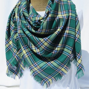 Alberta Tartan Blanket Scarf, Green Plaid Wrap