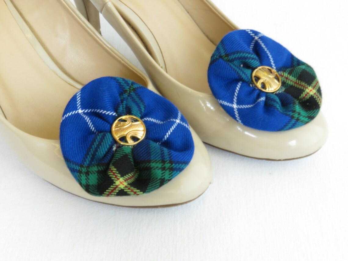 Nova Scotia Tartan Shoe Clips Blue Plaid Shoe Flower Wedding Etsy