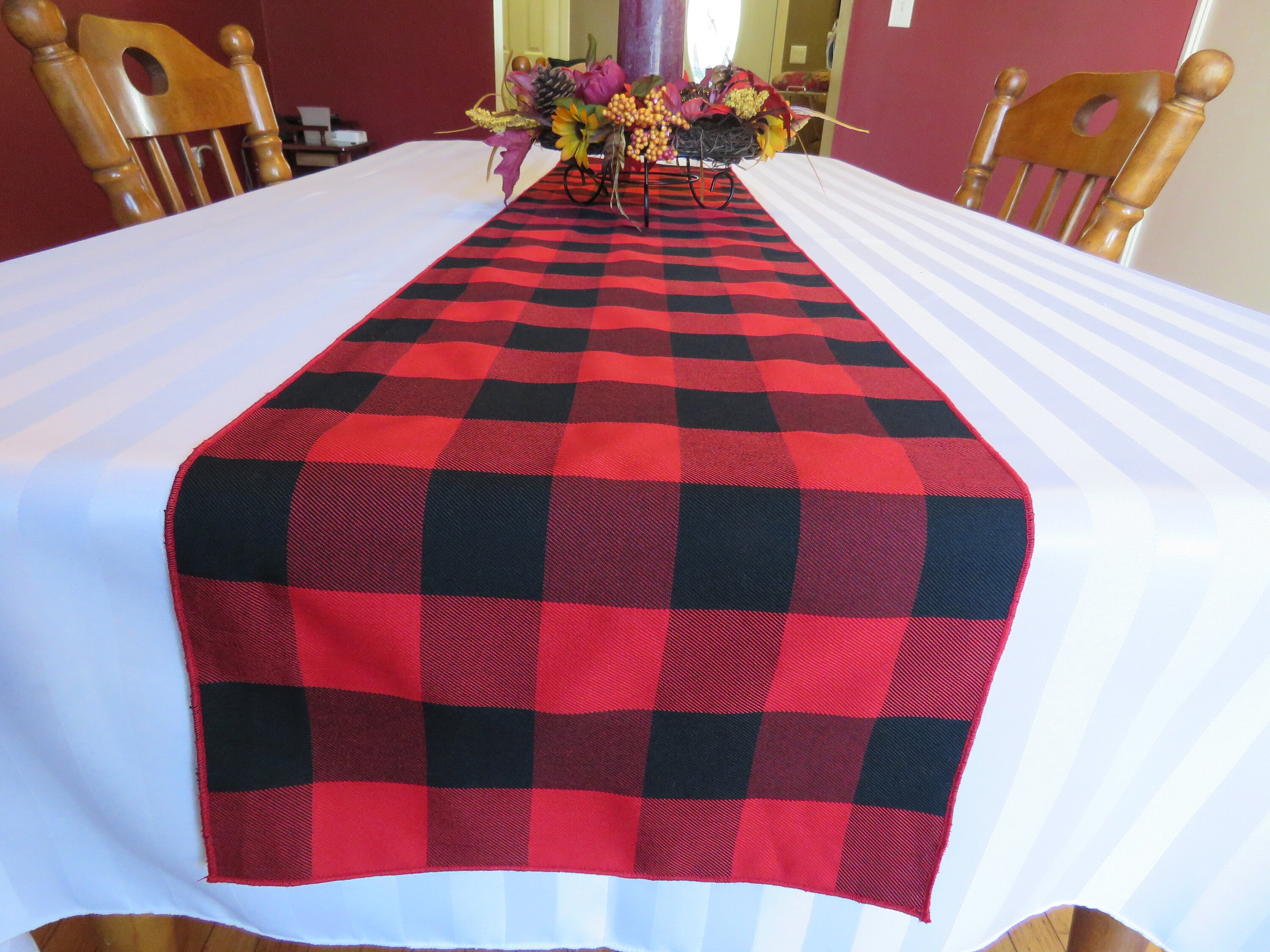 12x108 inches Red and Black Buffalo Check Farmhouse Lumberjack Table Runner 