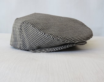 Flat Cap, Hounds Tooth Black and White Newsboy