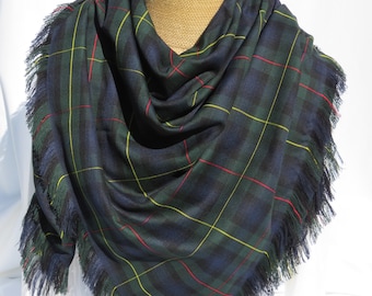 MacLeod of Harris Tartan Blanket Scarf, Classy Navy Plaid Oversize Scarf, Blanket Scarf Christmas Gift
