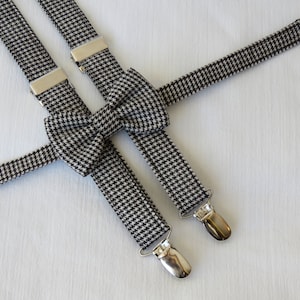 Hounds tooth Suspenders and Bow Tie For Little Boys In Black and White