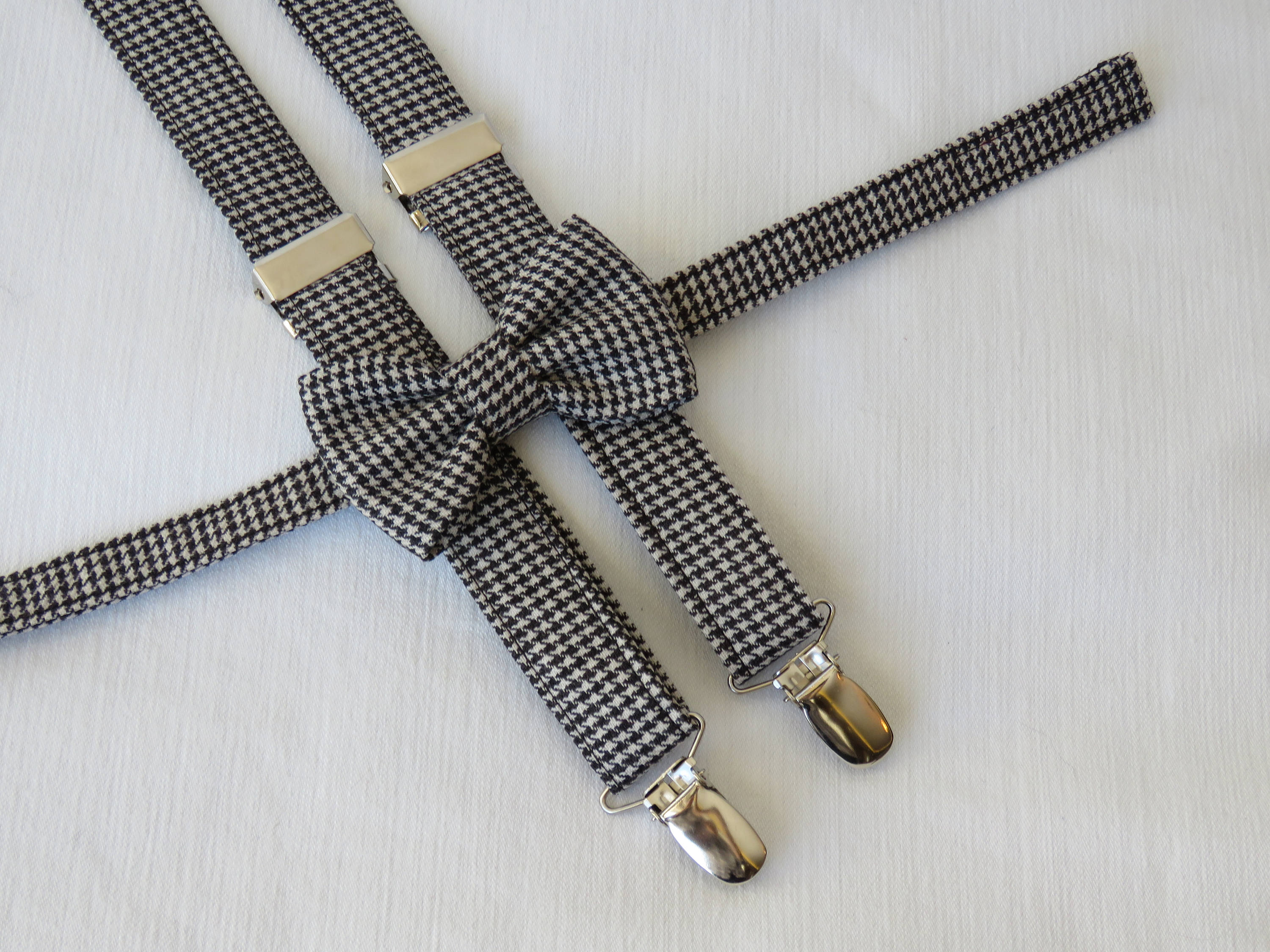 Bow tie and Braces Houndstooth Suspenders and Bow Tie Black Etsy