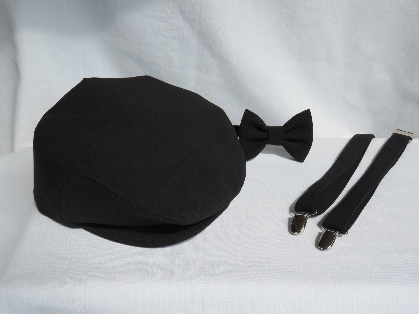 Black Newsboy Ring Bearer Black Hat Flat Cap Bow Tie Etsy