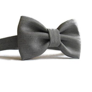 Bow Tie, Gray Herringbone Little Boy Bow Tie For Weddings
