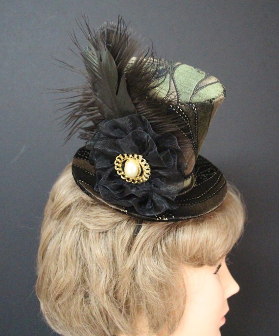 Velour Mini Top Hat Brown Green and 