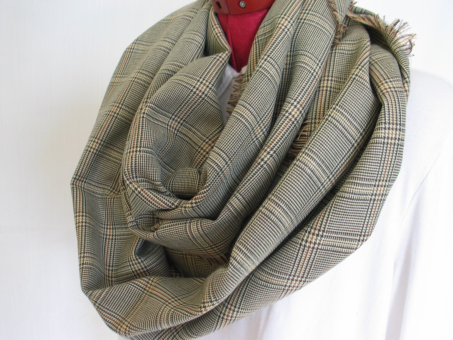 Green Brown Check Infinity Scarf Plaid Infinity Scarf | Etsy
