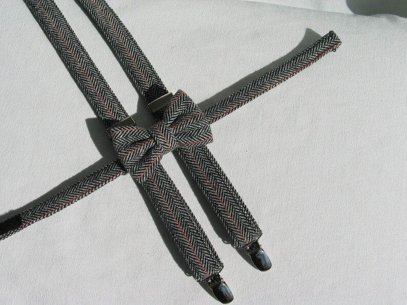 Wool Brown Herringbone Suspenders Bow Tie main image 1