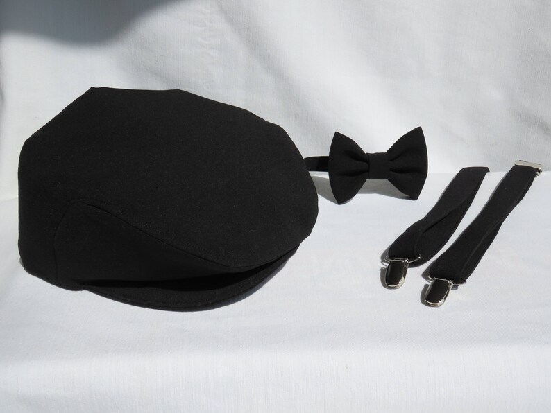 Black Newsboy Ring Bearer Black Hat Flat Cap Bow Tie Etsy