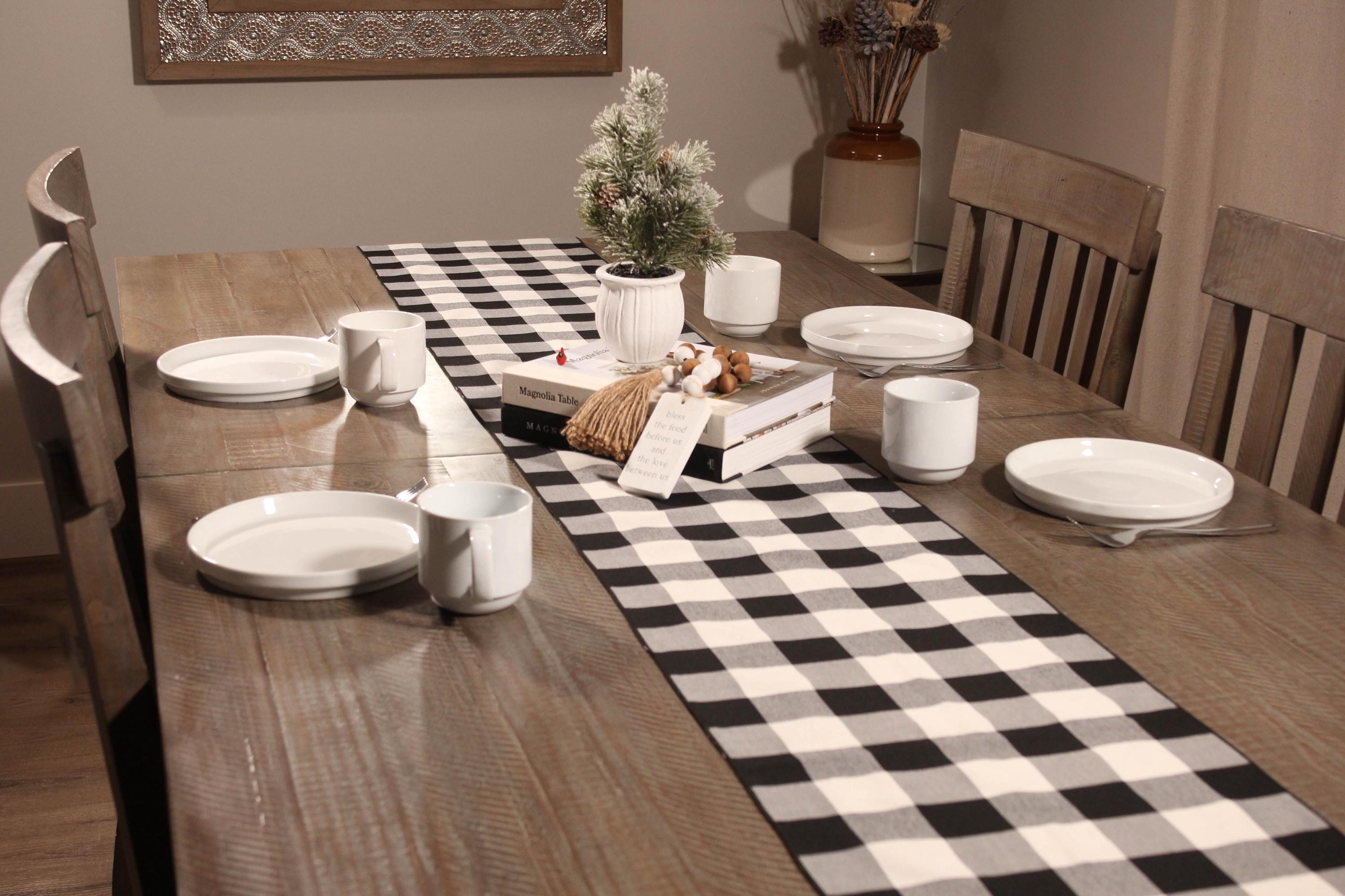 Black and White Buffalo Check Table Runner for Farmhouse Christmas, Farmhouse Décor, Christmas Cottagecore Table Topper