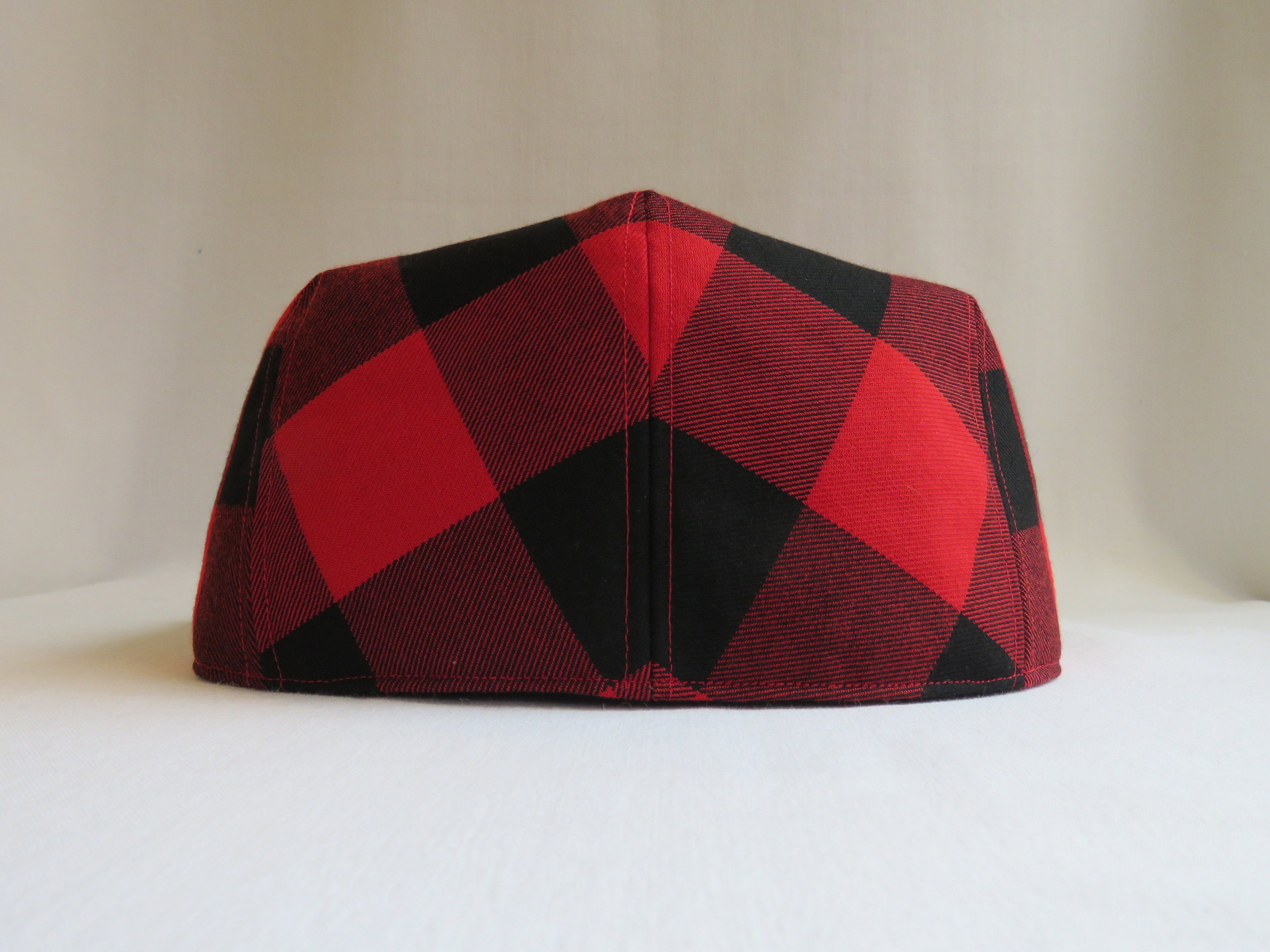 Red and Black Buffalo Check Flat Cap in 