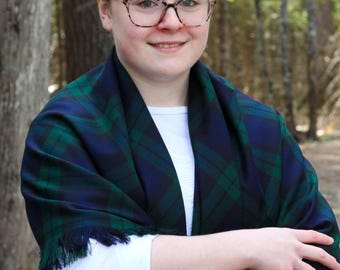 Black Watch Tartan Blanket Scarf Bridesmaid Wrap, Formal Black Watch Plaid Blanket Wrap, Black Watch Tartan Throw or Table Cloth