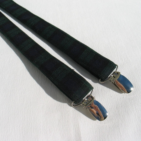 Suspenders, Black Watch Tartan Suspenders, Navy and Green Plaid Braces For Black Watch Wedding