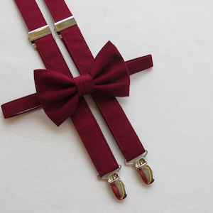 Wedding Burgundy Bow Tie and Suspenders