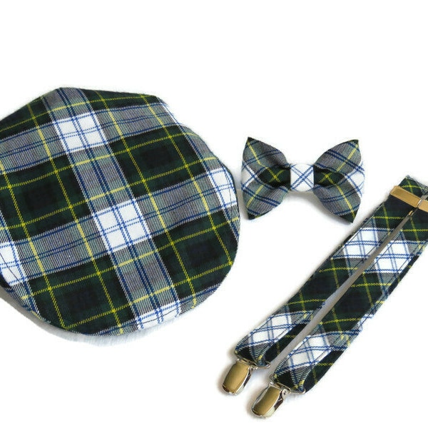 Gordon Tartan Flat Cap Suspenders and Bow Tie Set For Your Gordon Family Wedding or Reunion