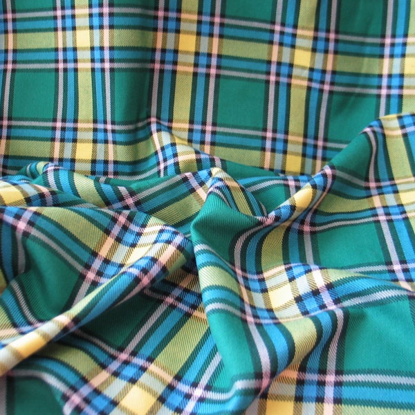 Fabric, Alberta Tartan Fabric By The Yard, Canadian Tartan Material, Green and Yellow Plaid Fabirc