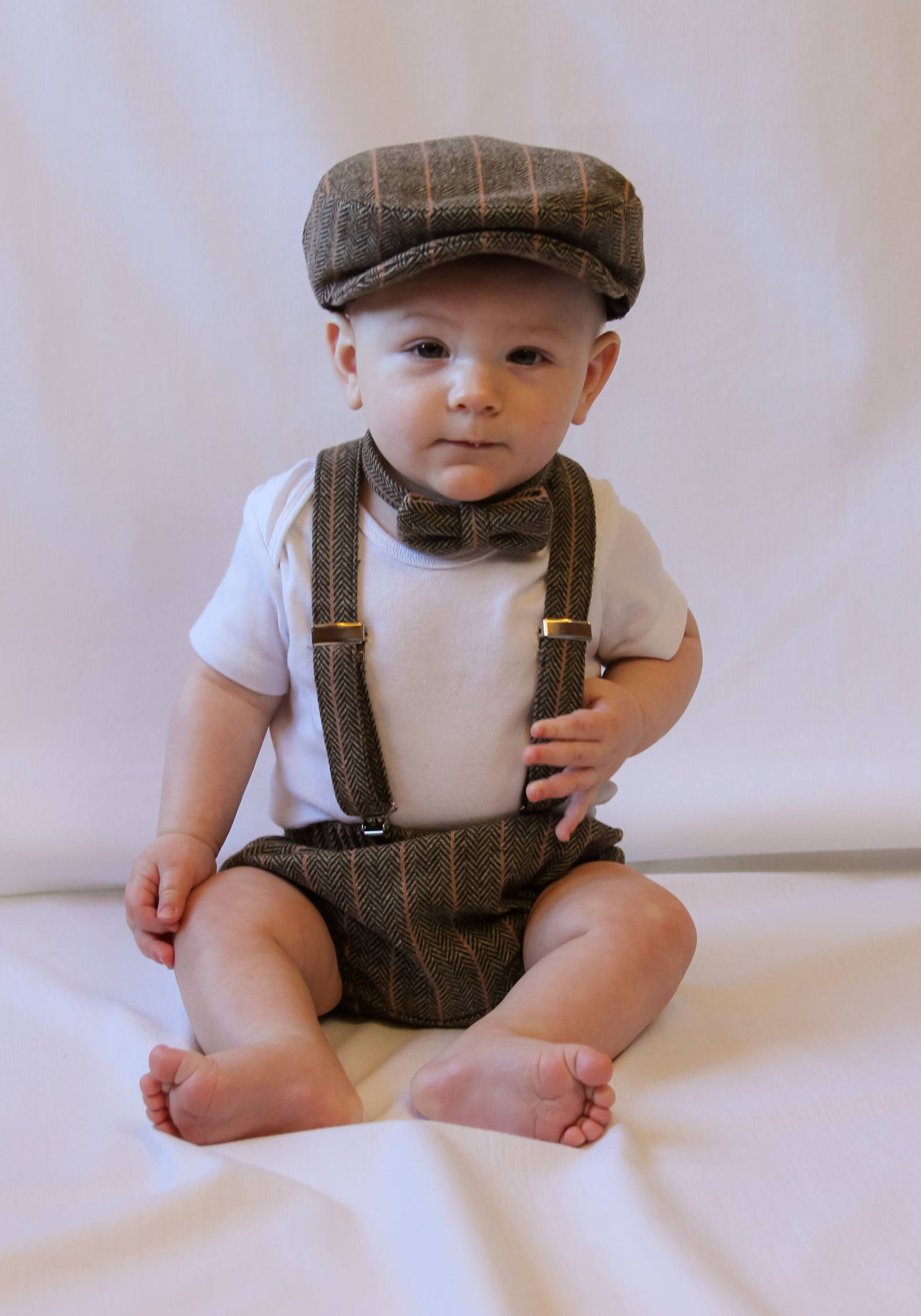 Herringbone Page Boy Hat Suspenders Bow Tie School Photos Etsy Canada