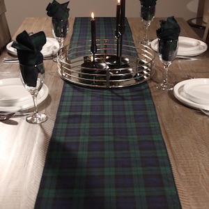 Black Watch Tartan Table Runner: Navy Green Plaid Christmas Decor image 2