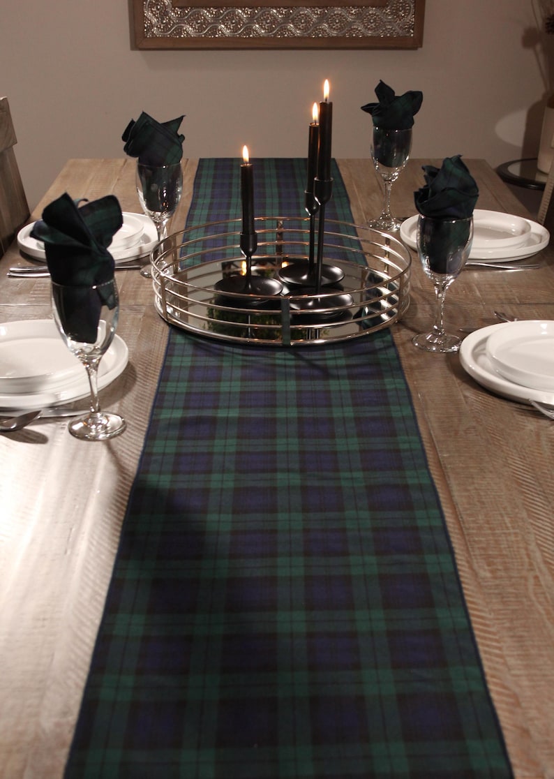 Black Watch Tartan Table Runner: Navy Green Plaid Christmas Decor image 2