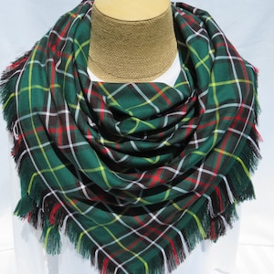 Newfoundland Tartan Blanket Scarf, Soft Green Plaid Wrap, Newfoundland Tartan Sofa Blanket