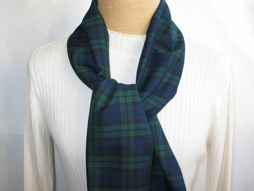 Black Watch, Black Watch Tartan Scarf in Classic Military Look Navy and Green Plaid, Black Watch