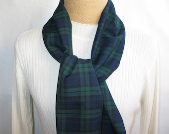 Black Watch, Black Watch Tartan Scarf In Classic Military Look Navy and Green Plaid, Black Watch Wedding Bridesmaid Accessory