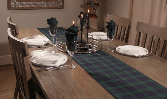 Black Watch Tartan Table Runner: Navy Green Plaid Christmas Decor